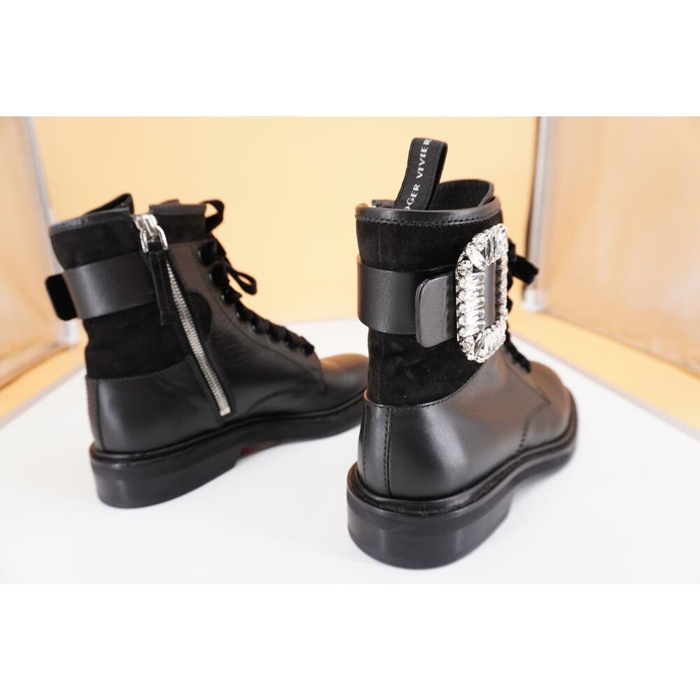 Roger Vivier Viv Rangers Buckle Boot Crystal Buckle Biker Sz 35.5 New $1875 lace - Picture 11 of 11